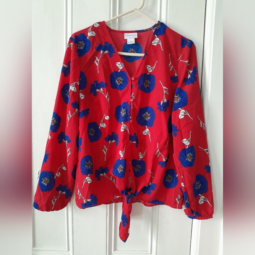 Floral Red and Blue Women's Top Medium